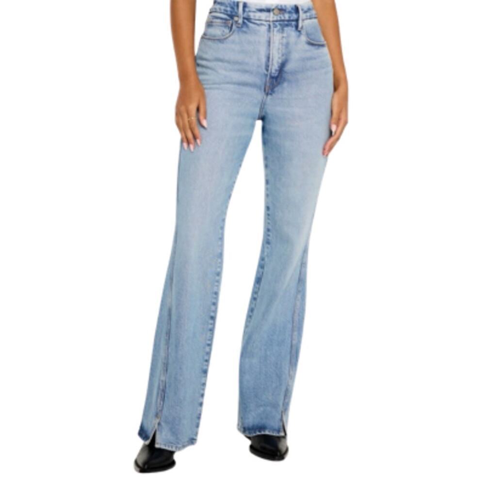 Good American Good Curve Bootcut Jeans Twisted Outseam Mini Slit Blue Size 14